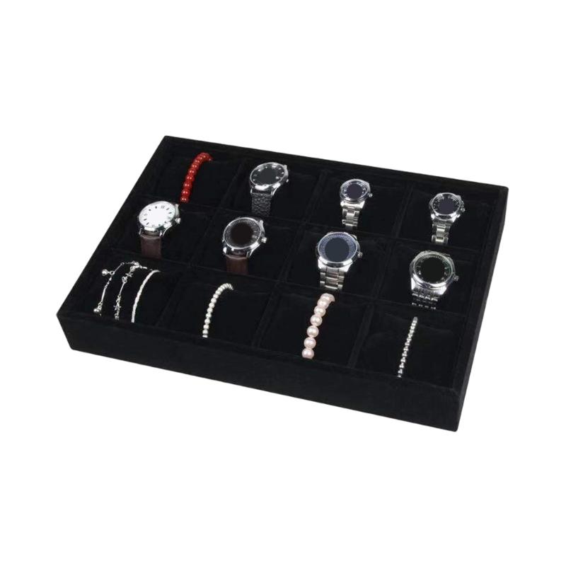 Plush Watch Display Trays Featuring 12 Grids For Organized Jewelry Presentation Luxury Flannel Jewelry Display Box