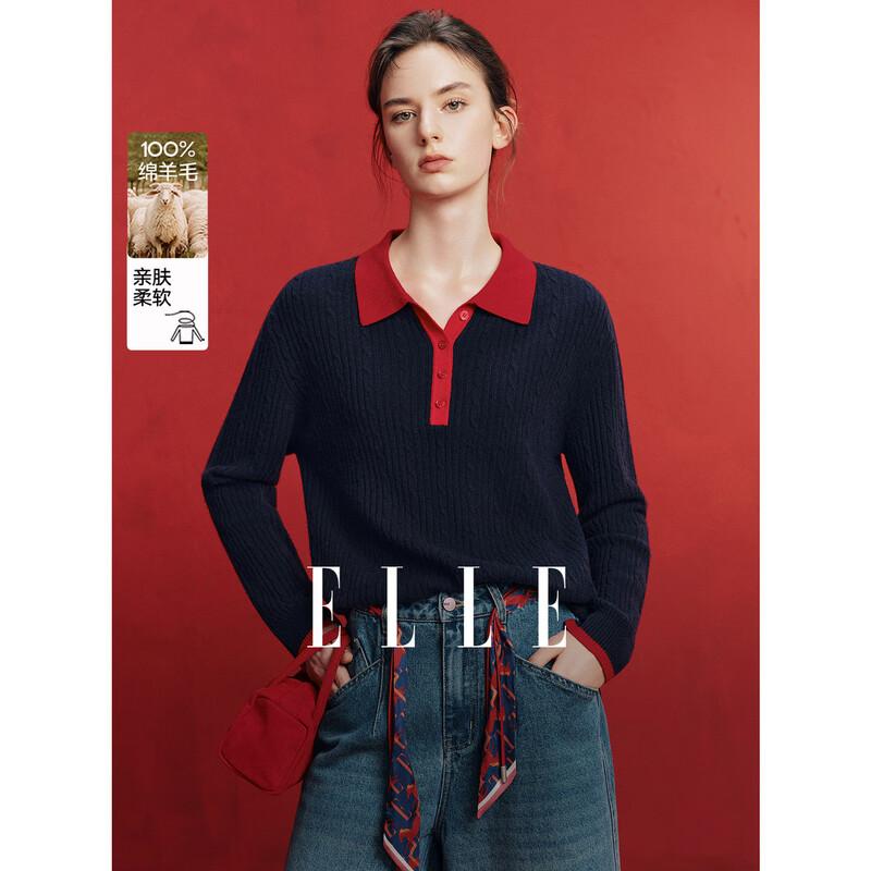 ELLE Women s 100% Merino Wool Cable Knit Polo Sweater M