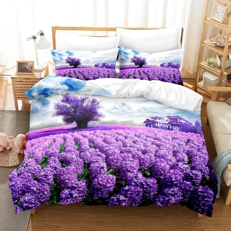Purple Bedding Set Duvet Cover Bed Quilt Pillow Case 3D Comforter Lavender Butterfly Double Full King Queen Twin Single 2/3PCS