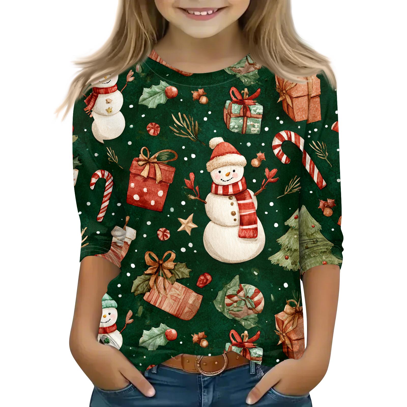 

Children s 3/4 Sleeve Round Neck Top Christmas Tree Printed Everyday Casual Top 160