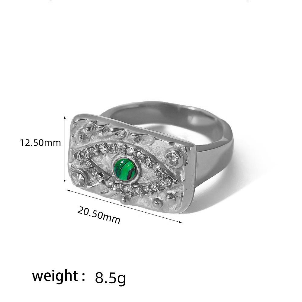 

Ретро квадратное кольцо с бирюзовым цирконом и дизайном «Глаз защиты» из нержавеющей стали US 7 - 54mm Circumference