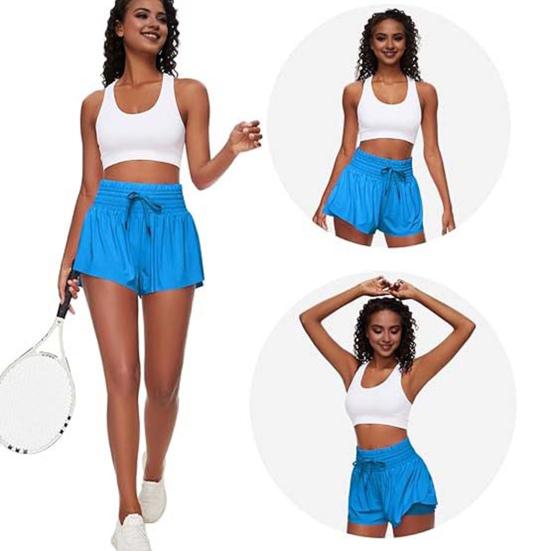 Women Sports Skort Elastic High Waist Adjustable Drawstring Sport Shorts Solid Color Yoga Fitness Shorts