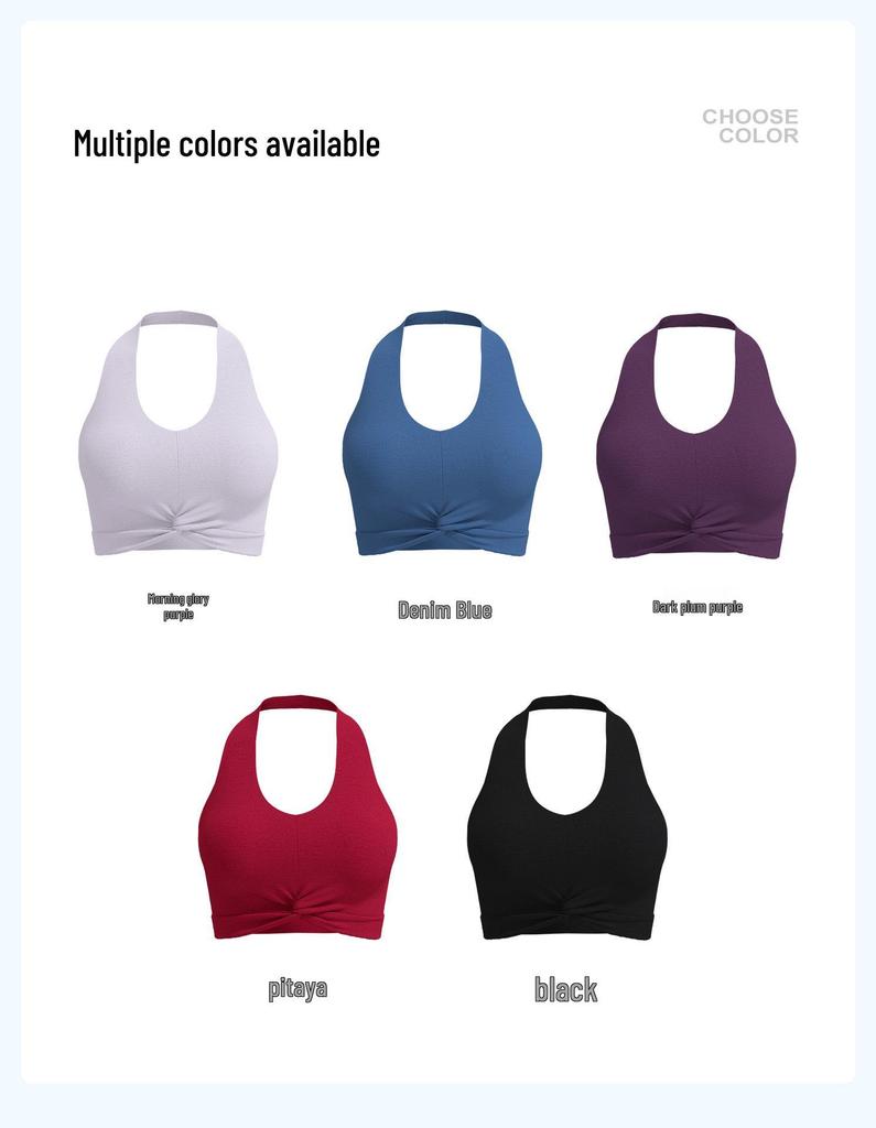 Pleated Yoga Halter: Detachable Chest Pad, Backless, Shockproof, High-Elastic Nylon Sports Tank Top