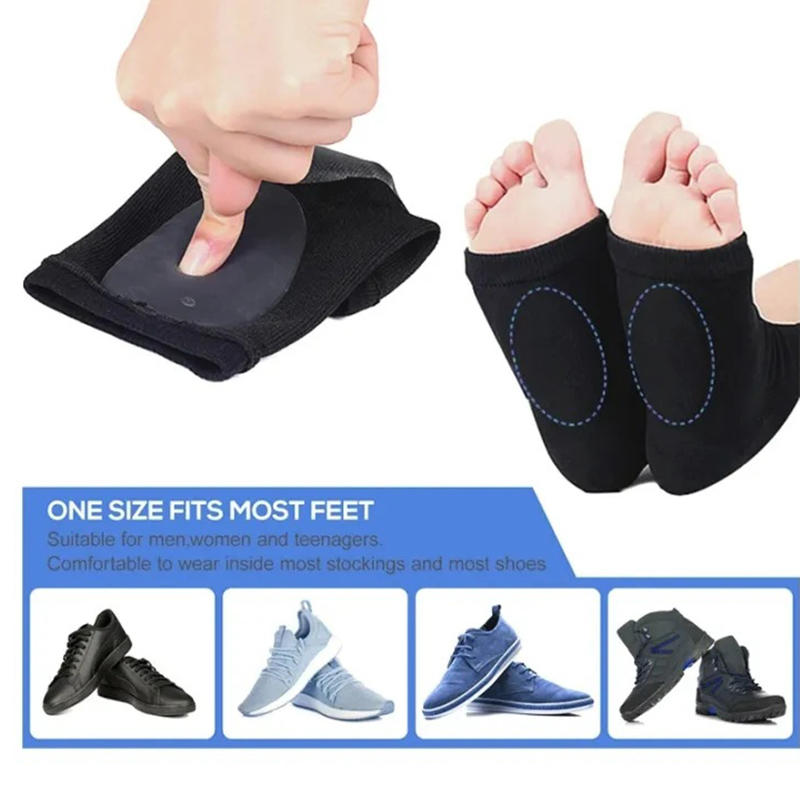 2Pcs Arch Support Sleeve Cushioned Soft Elastic Gel Pad Fabric Arch Socks for Flat Foot Pain Relief Plantar Fasciitis Heel Spurs