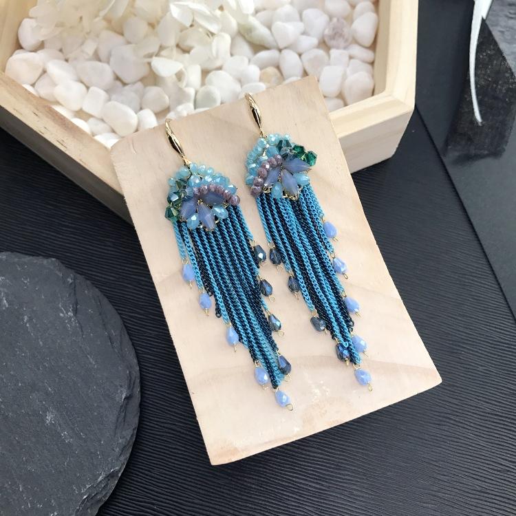 Luxury Retro Handmade Crystal Earrings Femininity Versatile Long Fringed Bride Earrings High-end Ear Jewelry