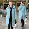 Winter Warmer Damenmantel Lockerer Kapuzenparka Lang Baumwolle Knopf Reißverschluss Kordelzug Kragen Herbst Winter