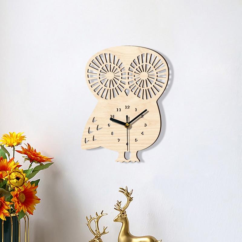 Owl Wood Clock for Creative Animal Children Holiday Gift Supplies for Home Office Dormitory Decoration Birthday Gift