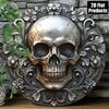 Rundes Metallschild mit Totenkopf, gotisch, floral, Wandkunst-Dekor, 2D-Aluminiumskulptur für Zuhause, Schlafzimmer, Bar