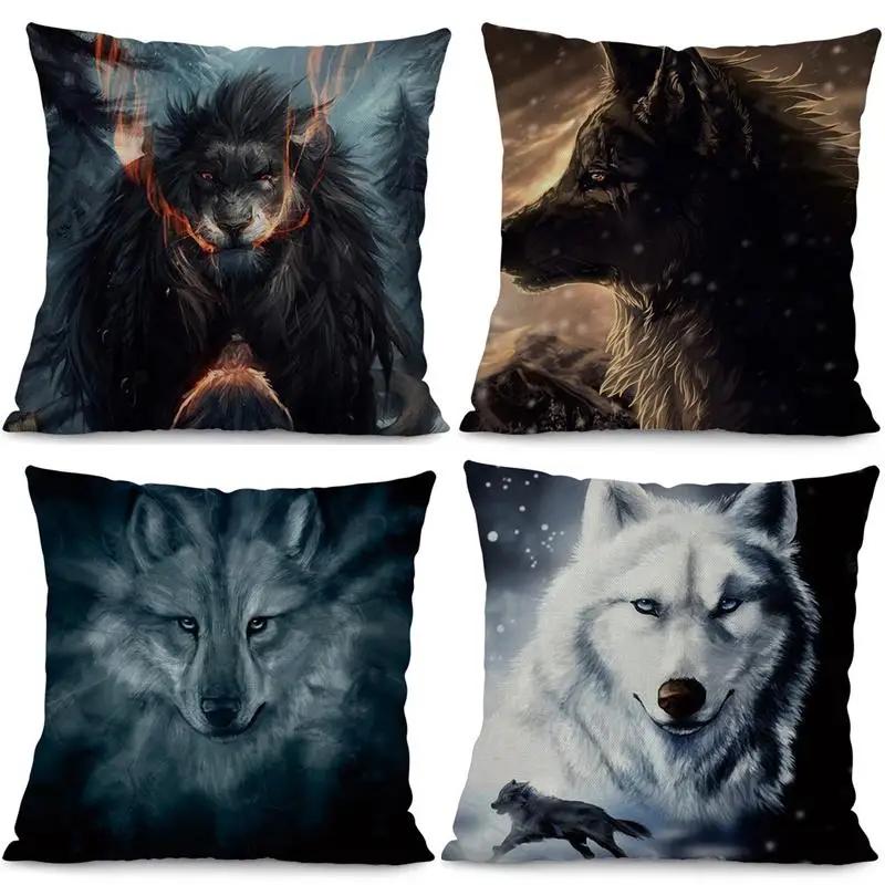 Dekor Quadratischer Wolf Gedruckt Zuhause Sofa Dekorative Wurfkissenhülle Bürostuhl Taillenkissenbezug