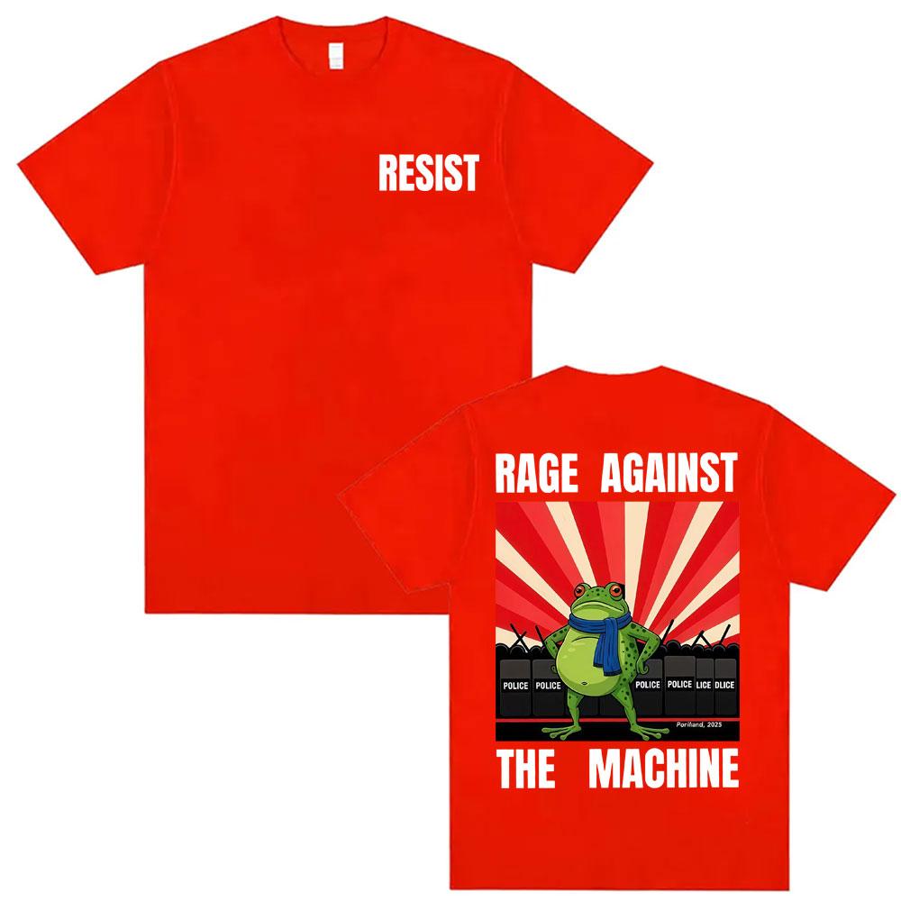 Смешная футболка с лягушкой Portland Resist Rage Against The Machine Stand with Frog Мемы Футболки Мужские Женские Летний Юмор Свободная Футболка S