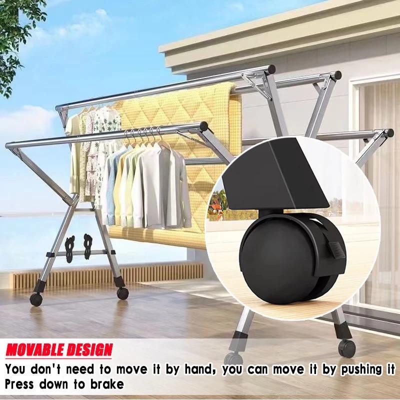 Household Foldable Clothes Hanger Rack Balcony 5 Pole Extendable Clothes Drying Tool Stainless Steel Clothes Drying Rack