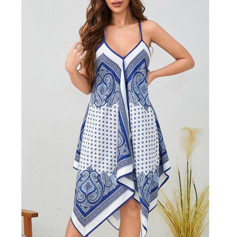 Women Dresses 2025 Summer Sleeveless Strap V-Neck Black Dot Chiffon Women Dress J891