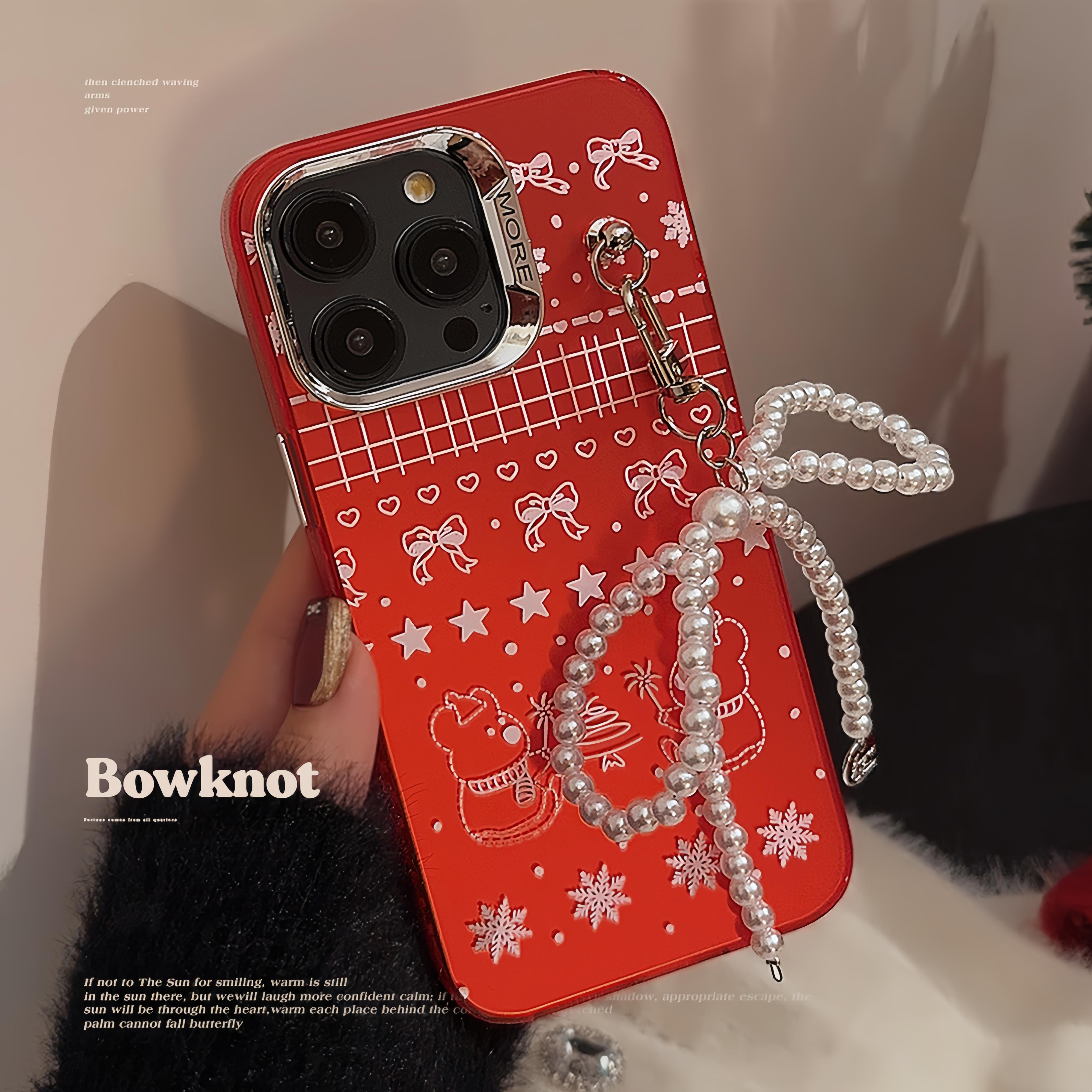 

Зимняя подвеска со снежинкой и жемчугом для Iphone15pro Apple 14promax, чехол для телефона 11, новогодний красный жесткий чехол для Iphone13promax 12