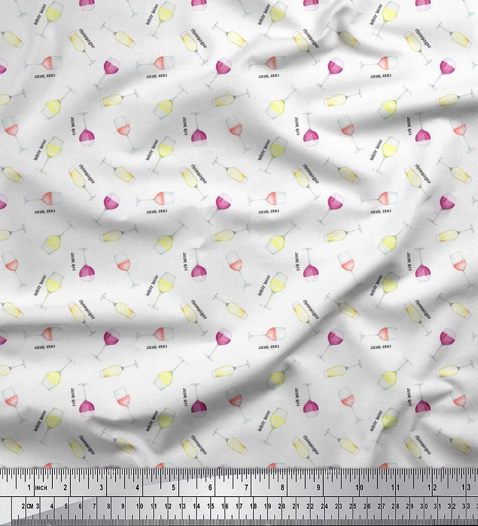 

Тканина Soimoi Blue Poly Crepe Text & Wine Glass Bar Decor Fabric Printed meter 42 Inch 42 Inch Wide - Poly Crepe білий