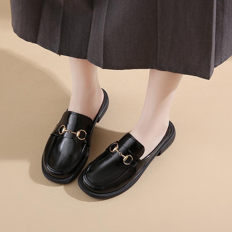 Fashion CRLAYDK Mules for Women Flats Leather Slip On Shoes Comfortable Business Work Casual Ladies Backless Slide Round Toe Loafers