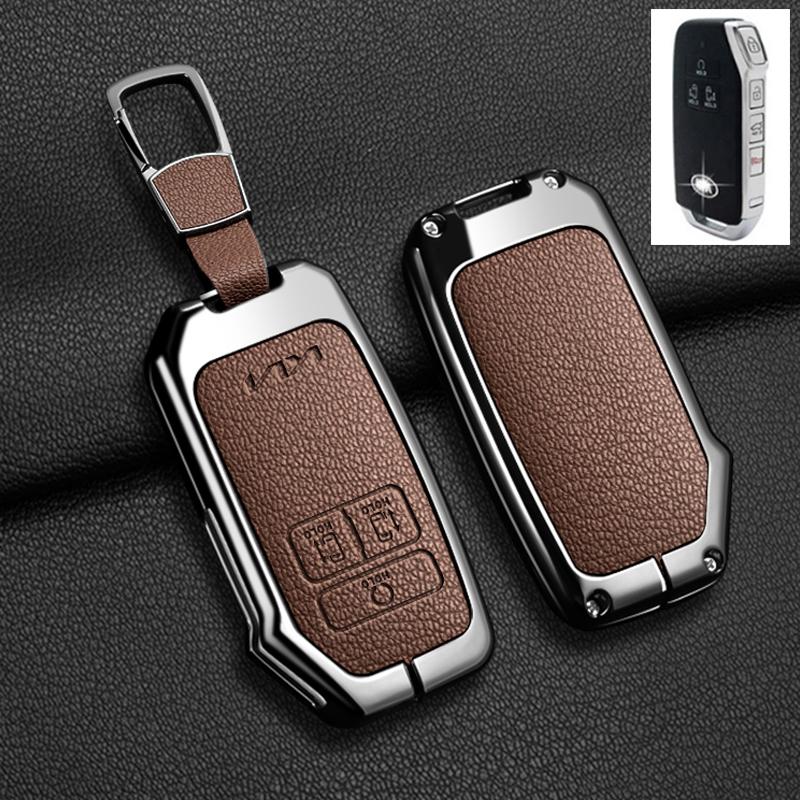 7 Buttons Car Key Case Cover for Kia K5 K3 K4 Sportage Carnival Sedona Zinc Alloy Leather Shell Fob Holder Keychain Accessories