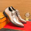 Large Size Men's Shoes Glossy Pointed Lace-up Leather Shoes Fashion Nightclub Banquet Derby Shoes Gold Patent Leather Loafers
