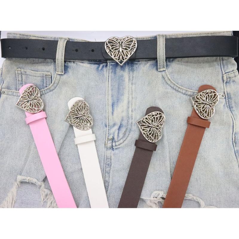 Love Heart Butterfly Buckle Belt for Teens Casual Belt Pants Jeans Belt Eye Catching Waistband Women Accessories