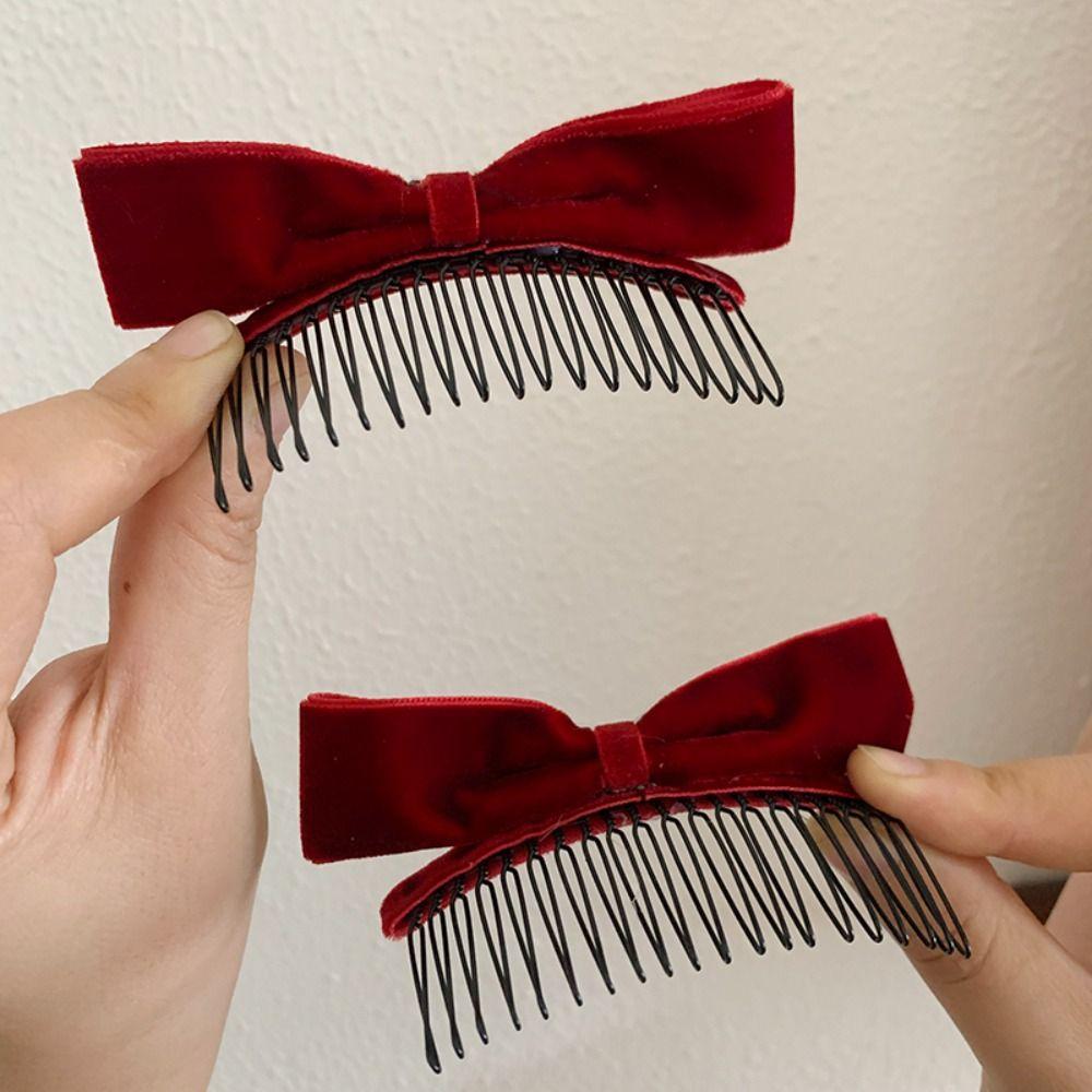 Red Velvet Bowknot Hair Clip Hair Comb Bow Hairpin Sweet   Student