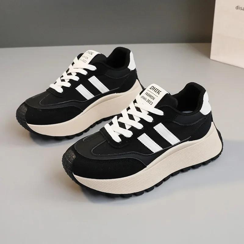 Spring Thick Bottom Women's Shoes 2025 Summer Casual Patchwork Leather  Ladies Femme Sneakers Casual Vulcanised Shoes