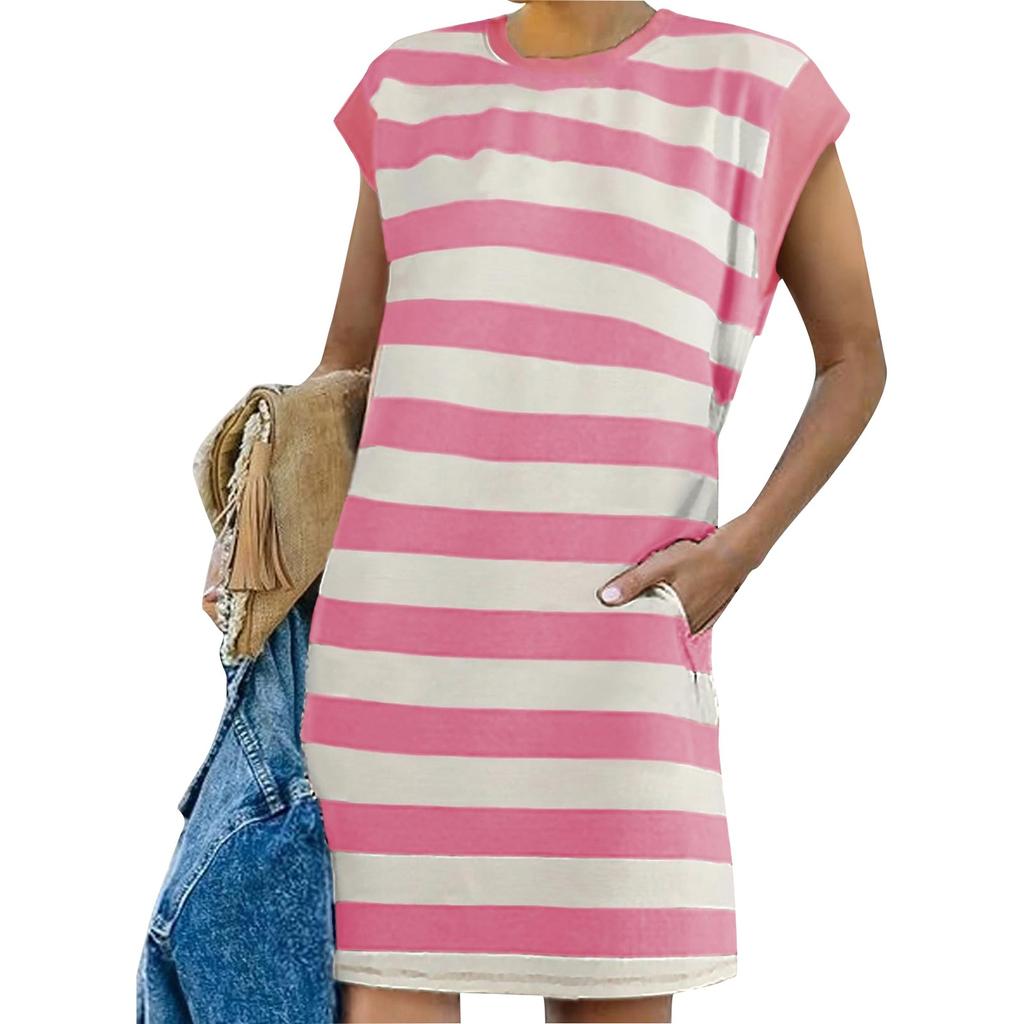 Women's Fashion Striped Patchwork Casual Loose Dresses