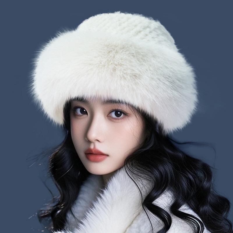 Hat women's autumn and winter bucket hat thickened warm versatile big head circumference basin hat shows small face plush bucket hat winter