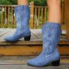 Retro Women's Boots Classic Embroidered Western Cowboy Boot High Quality Suede Mid-calf Boots for Women Knight Boots Botas Mujer