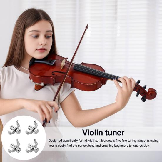 4 ks 1/8 Houslové dolaďovače z poniklované oceli Mikro dolaďovače pro Erhu a dětské housle Snadno instalovatelné seřizovače strun Začátečnická sada pro ladění houslí