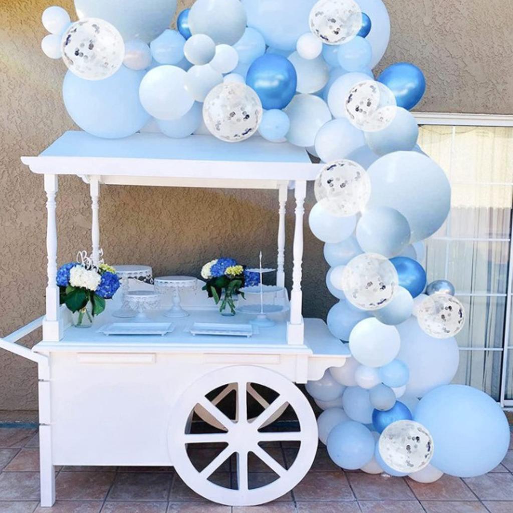 Metallic Blue Balloons With Silver Confetti For Baby Shower Birthday Wedding Decor