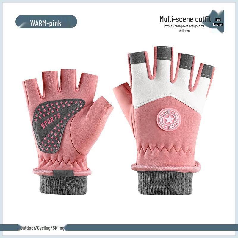 

Half-Finger Waterproof Winter Gloves for Kids - Fleece-Lined, Non-Slip, Warm, Ideal for Outdoor Cycling and Snow Play темно-рожевого кольору