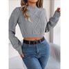 Autumn/Winter Casual Solid-Colour Cable-Knit Long-Sleeved Pullover with Cropped Hem for Women