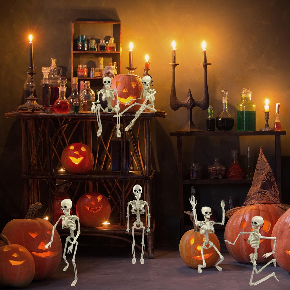 Halloween Full Body Posable Hanging Skeleton Realistic 16/24in Plastic Faux Skeleton Ornament Spooky Indoor Outdoor Party Favors