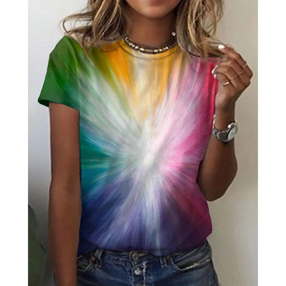 Fashion Women Geometric Pattern Print T Shirt Funny Casual O-neck Short Sleeves T-shirt Summer Female Tee Shirt