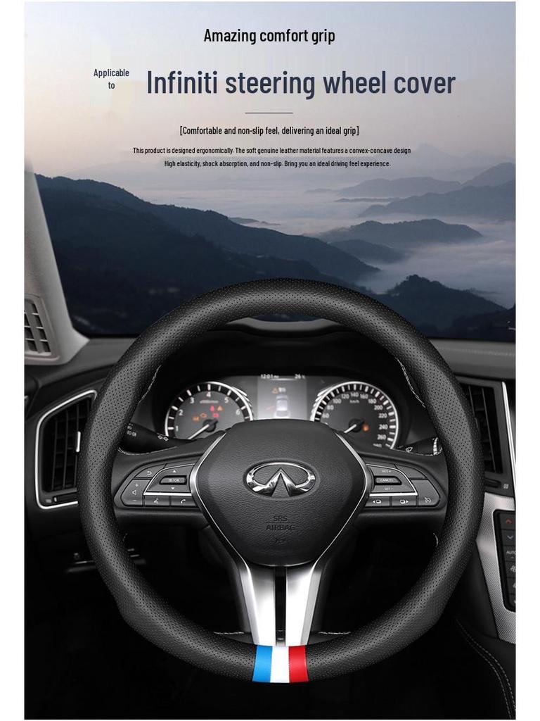 Genuine Leather Steering Wheel Cover for Infiniti QX50, QX60, QX80, Q50, Q70L, FX3 - All Seasons