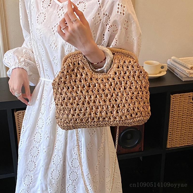 Weave Straw Shoulder Bags for Women 2026 Summer Chain Woven Crossbody Beach Bag Females Beach Bags Handbags for Beach Vacations