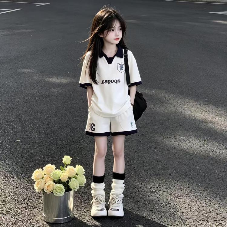 Girls' Super Beautiful Set 2026 Summer New Style Children's Sports Short-sleeved Shorts Casual Two-piece Set