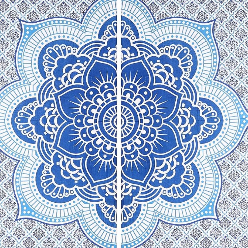 BLESS INTERNATIONAL Beautiful Indian Bohemian Psychedelic Hippie Ombre Window Curtain Panels for Bedroom, Living, Balcony (Blue Classic Omra)