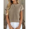 Sommer Damen Rundhals Pullover Zweifarbig Gestrickt Kurzarm Top, Grenzüberschreitend Lässiges Stricktop für Europa Amerika