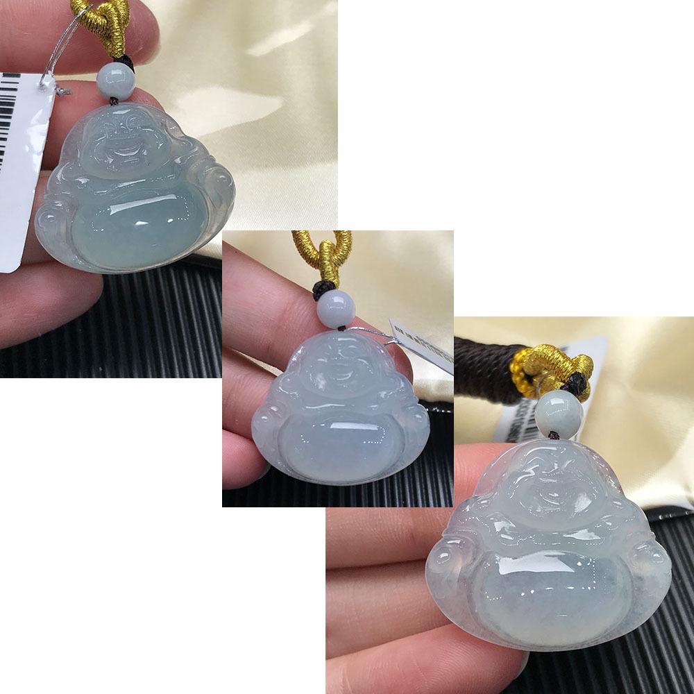 A-Grade Ice Jade Buddha Pendant with Green Inclusions – Maitreya Laughing Buddha for Women Code: L22072807040