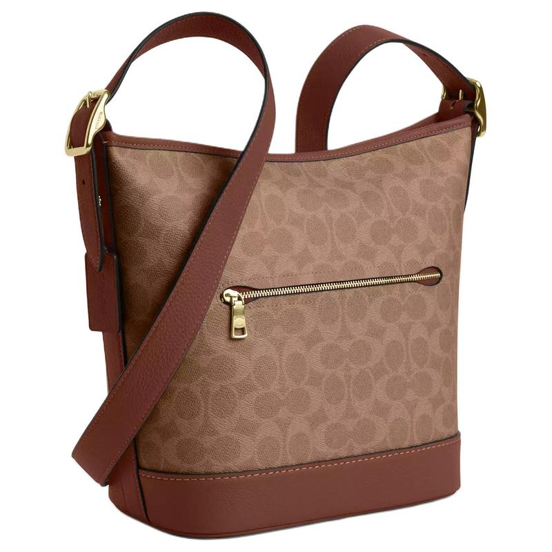 COACH Canvas Jude 23 Logo embossed coated canvas and fine pebbled leather Tote bag Tote bag shopping bag shoulder crossbody bag medium women's brown