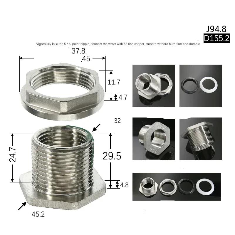 304 Stainless Steel Pipe Fitting Bulkhead Water Tank Connector Adapter Inner and Outer Wire Water Tank Joint