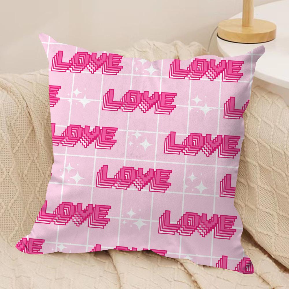 Cute Valentine's Day Cushion Cover Silky Short Plush Double-Sided Printed Pillow Case for Sofa All Seasons Home Decor Gift