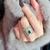 Huitan Luxurious Women Nuptial Wedding Occasion Rings With Geometric Green Cubic Zirconia Newly Party Event Jewelry Designed Female Accessories