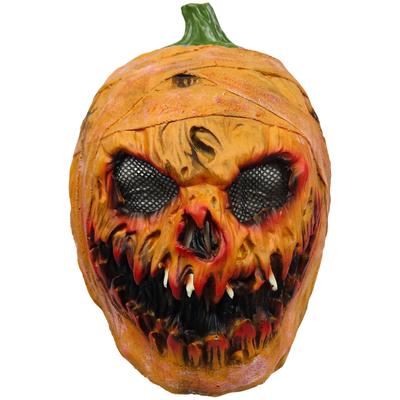 Halloweenská maska ​​s dýňovou hlavou s děsivým obličejem, děsivým ďáblem, děsivým, legračním maškarním představením