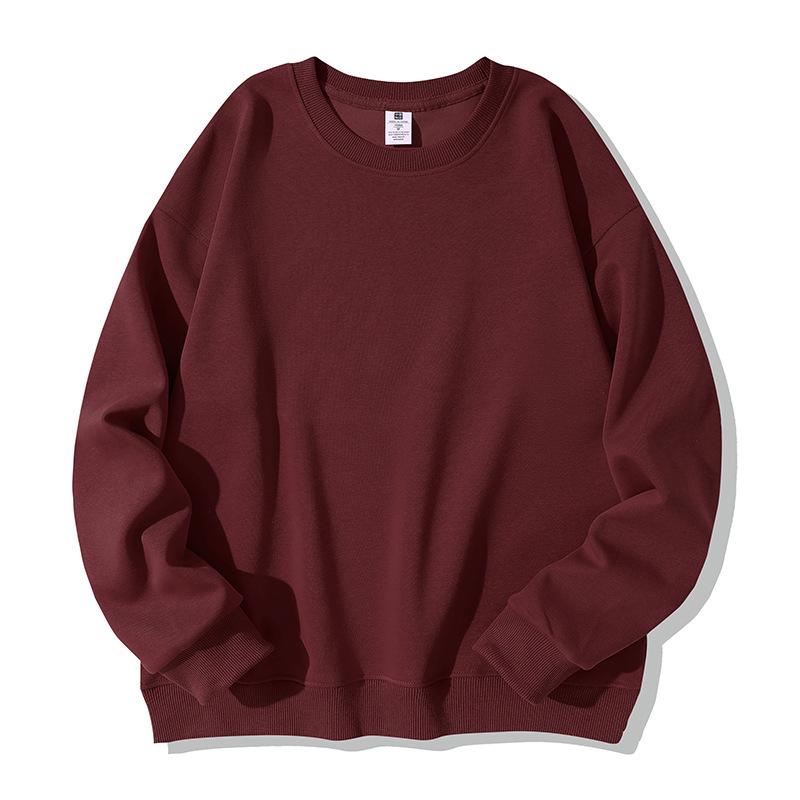 Unisex Wine Red Thick Warm Round Neck Long Sleeve Hoodie