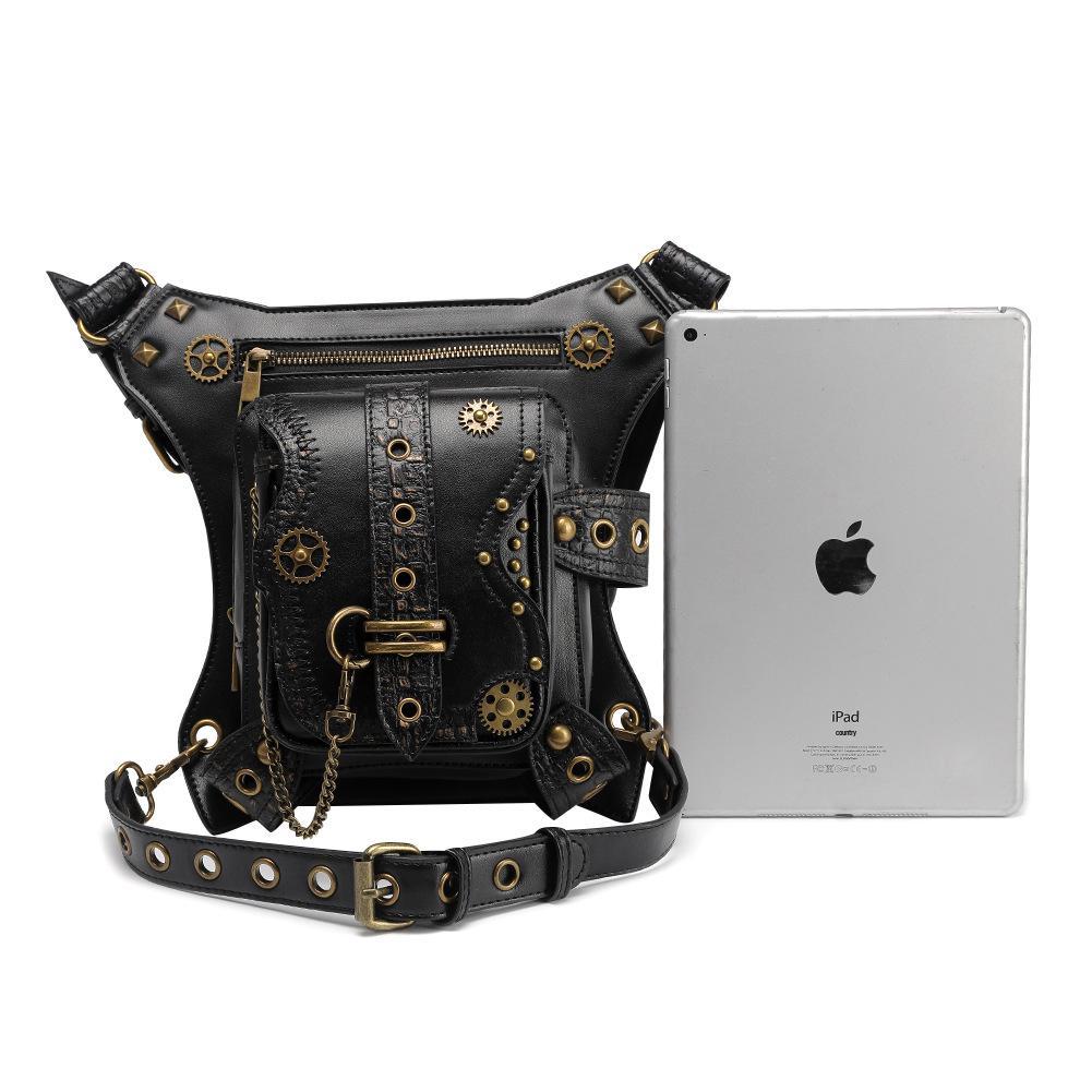 Women's Punk Chain Motorcycle Bag & Men's Retro Outdoor Phone Waist Bag