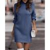 Womens Solid Color High Neck Long Sleeve Knit Sweater Dress Regular Fit Elegant Office Style