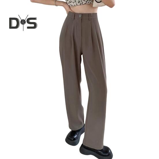 

Женские брюки-костюмы с застежкой-молнией и высокой талией, длинные брюки, однотонные, прямые, широкие, женские офисные брюки S коричневый
