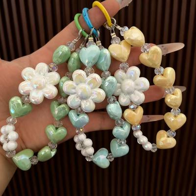 Electroplated Iridescent Heart & Flower Beaded Phone Lanyard Accessories