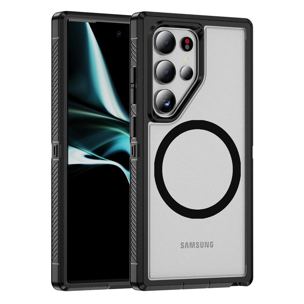 Pour Magsafe Étui Magnétique Blindé Mat Pour Samsung S24 S22 S23 S25 Ultra S24 Plus S23 FE Côté Design à Rayures Antidérapantes Coque Arrière For Galaxy S24